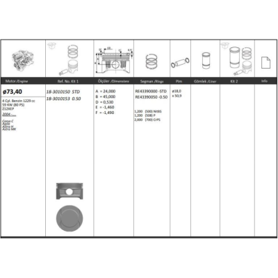 Piston and Piston Ring Set (Opel Corsa C, 1.2 Gasoline) (18-3010153)